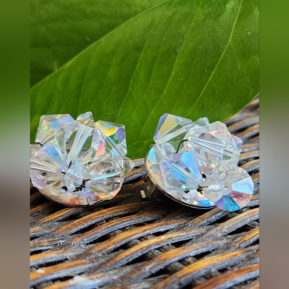 Vintage Crystal Cluster Clip On Earrings